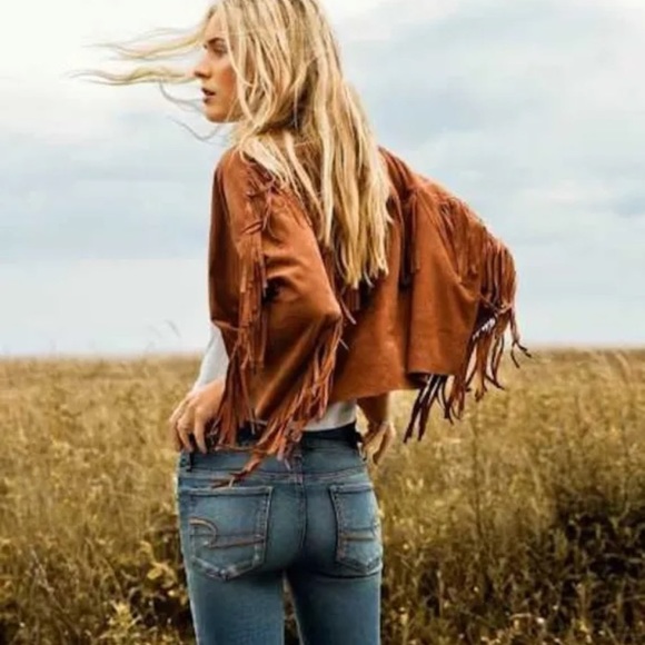 American Eagle Outfitters Jackets & Blazers - NWOT American Eagle Outfitters Goat Suede Leather Fringed Jacket